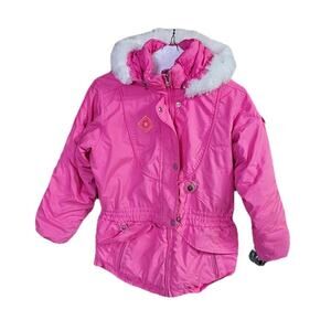 Obermeyer 2 Piece Ski Snow Suit Girls Size 8 Pink Jacket Bib Overall Pants Hood